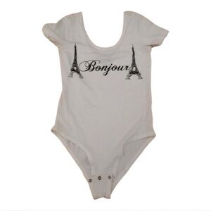 Philipp Plein White Bodysuit with Eiffel Tower Print